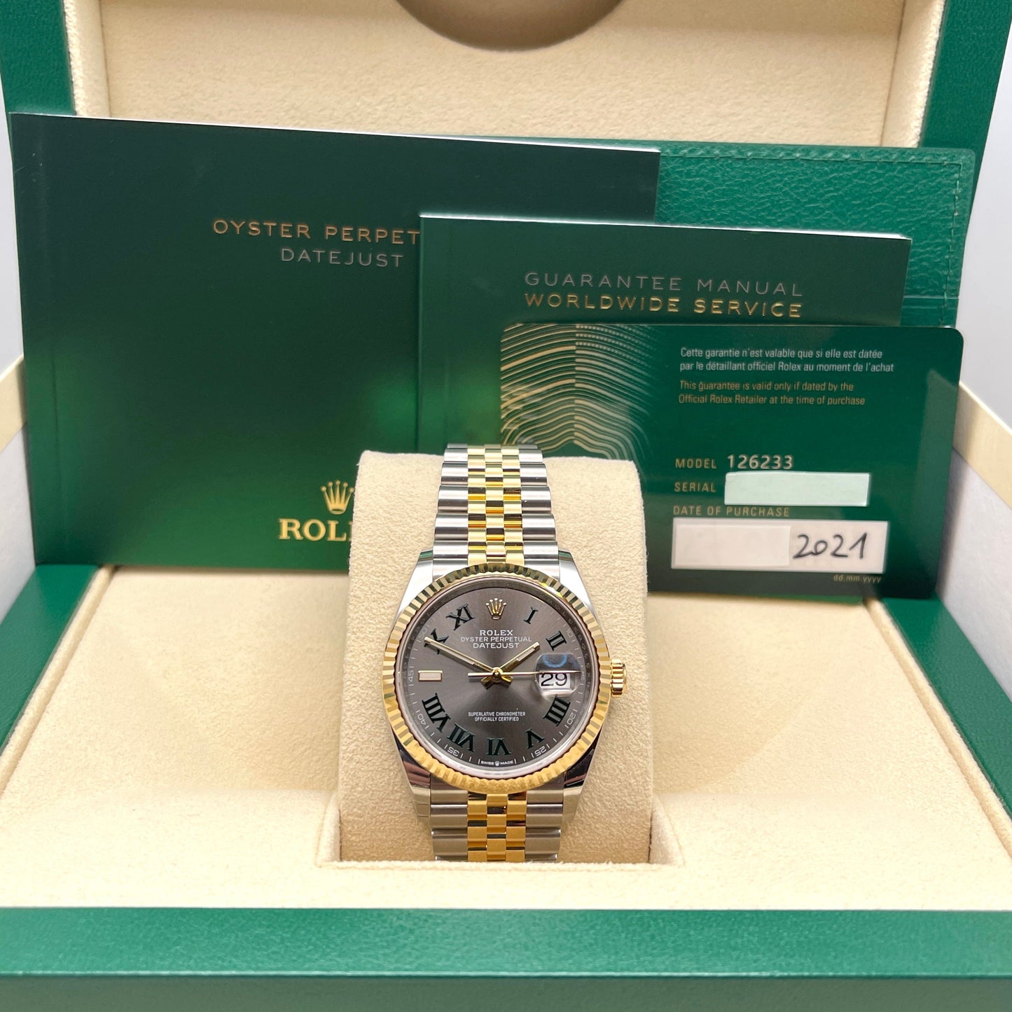 2025 Watch Datejust 126233 'Wimbledon' Stainless Steel Yellow Gold Slate Dial Jubilee (2021)