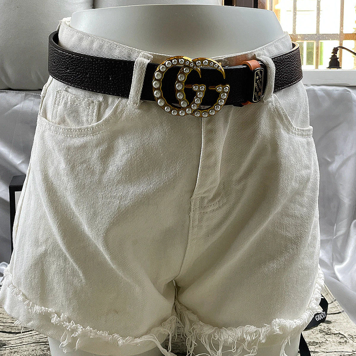 2025 4 Colors  Double G Pearl Litchi Pattern Double Sided Belt