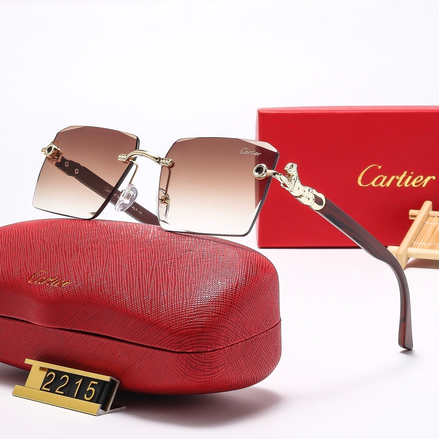 2025 Square frameless leopard head  Sunglasses 2215