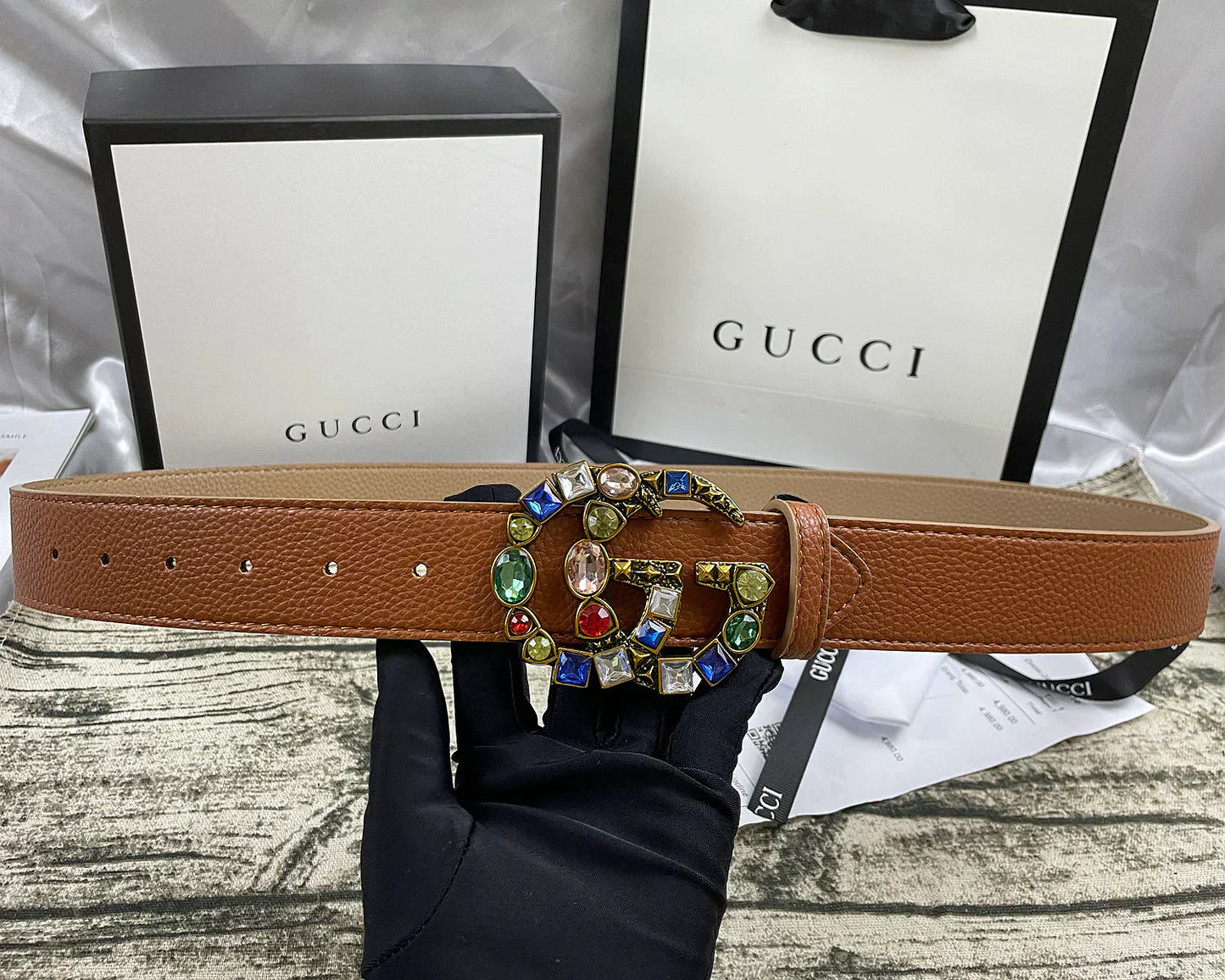 2025 belt 4 Colors  seven-color rhinestone double-sided lychee pattern belt