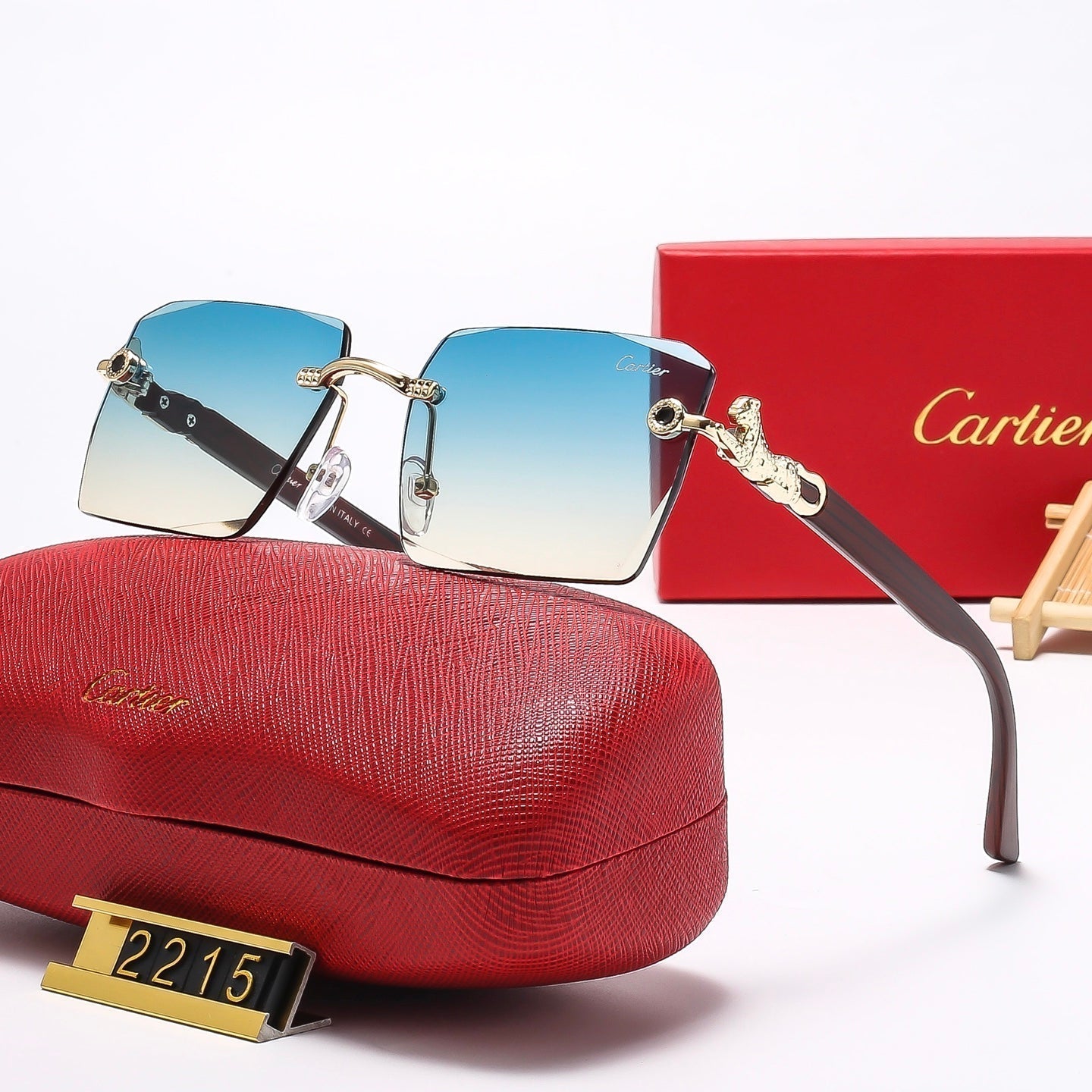 2025 Square frameless leopard head  Sunglasses 2215