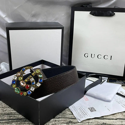 2025 belt 4 Colors  seven-color rhinestone double-sided lychee pattern belt