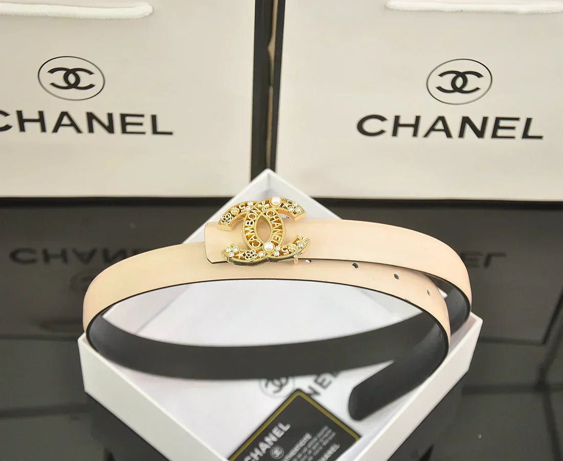 2025 6-color   double C hollow-out LOGO pearl belt