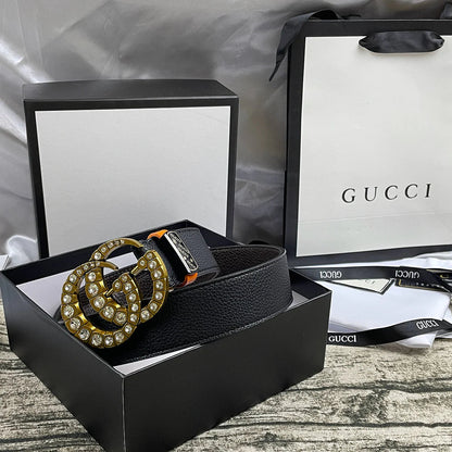 2025 4 Colors  double-G rhinestone double-sided lychee pattern belt