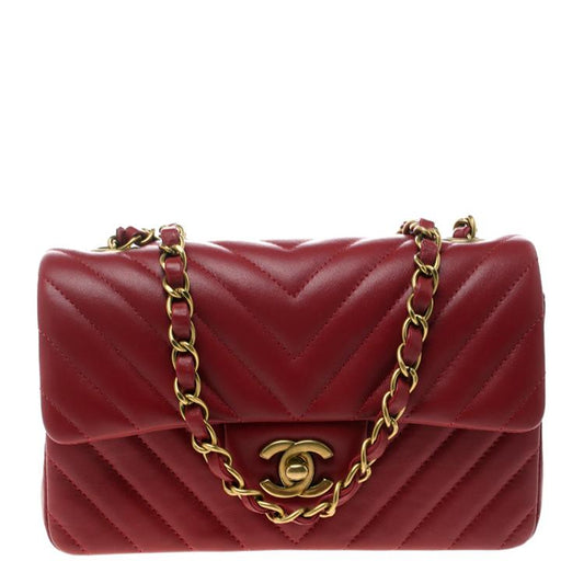 2025 Bag Dark Red Chevron Leather New Mini Classic Flap Bag