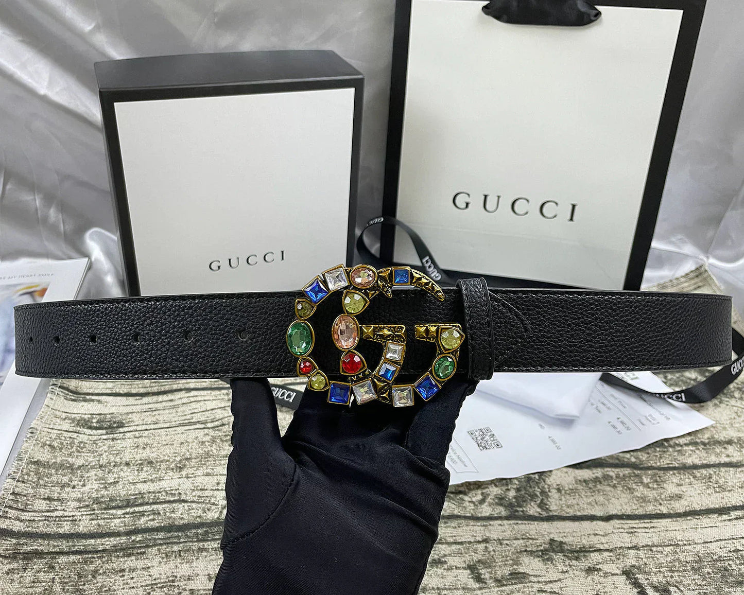 2025 belt 4 Colors  seven-color rhinestone double-sided lychee pattern belt