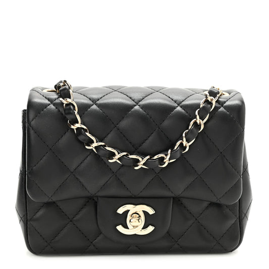 2025 Bag Lambskin Quilted Mini Square Flap Bag Black