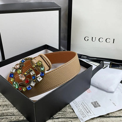 2025 belt 4 Colors  seven-color rhinestone double-sided lychee pattern belt