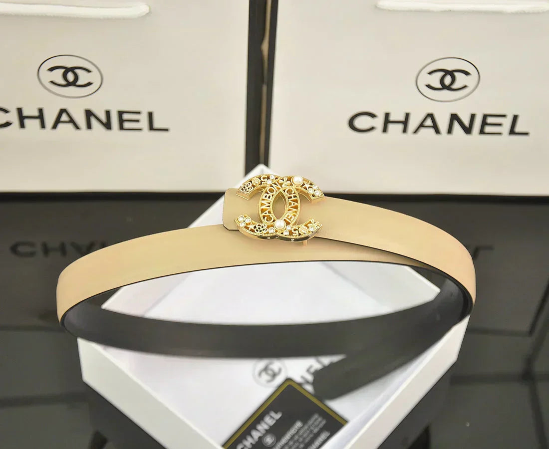 2025 6-color   double C hollow-out LOGO pearl belt