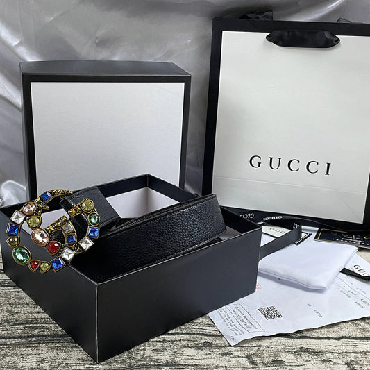 2025 4 Colors  double G seven-color rhinestone double-sided lychee pattern belt