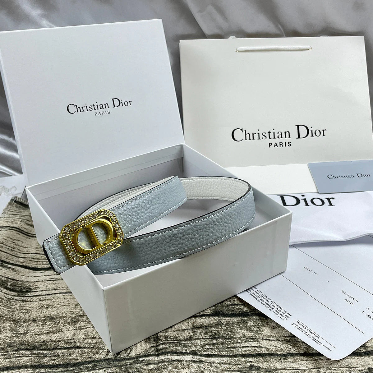 2025 6 Colors  rhinestone lychee pattern double-sided belt