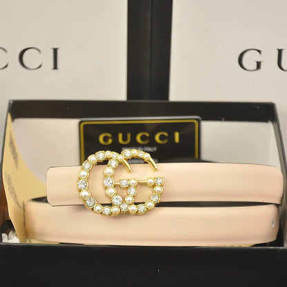 2025 6 Colors fashion double C pearl rhinestone belt