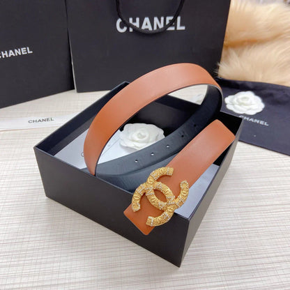 2025 Double-sided imported top layer calfskin plain weave belt Classic brick inlaid