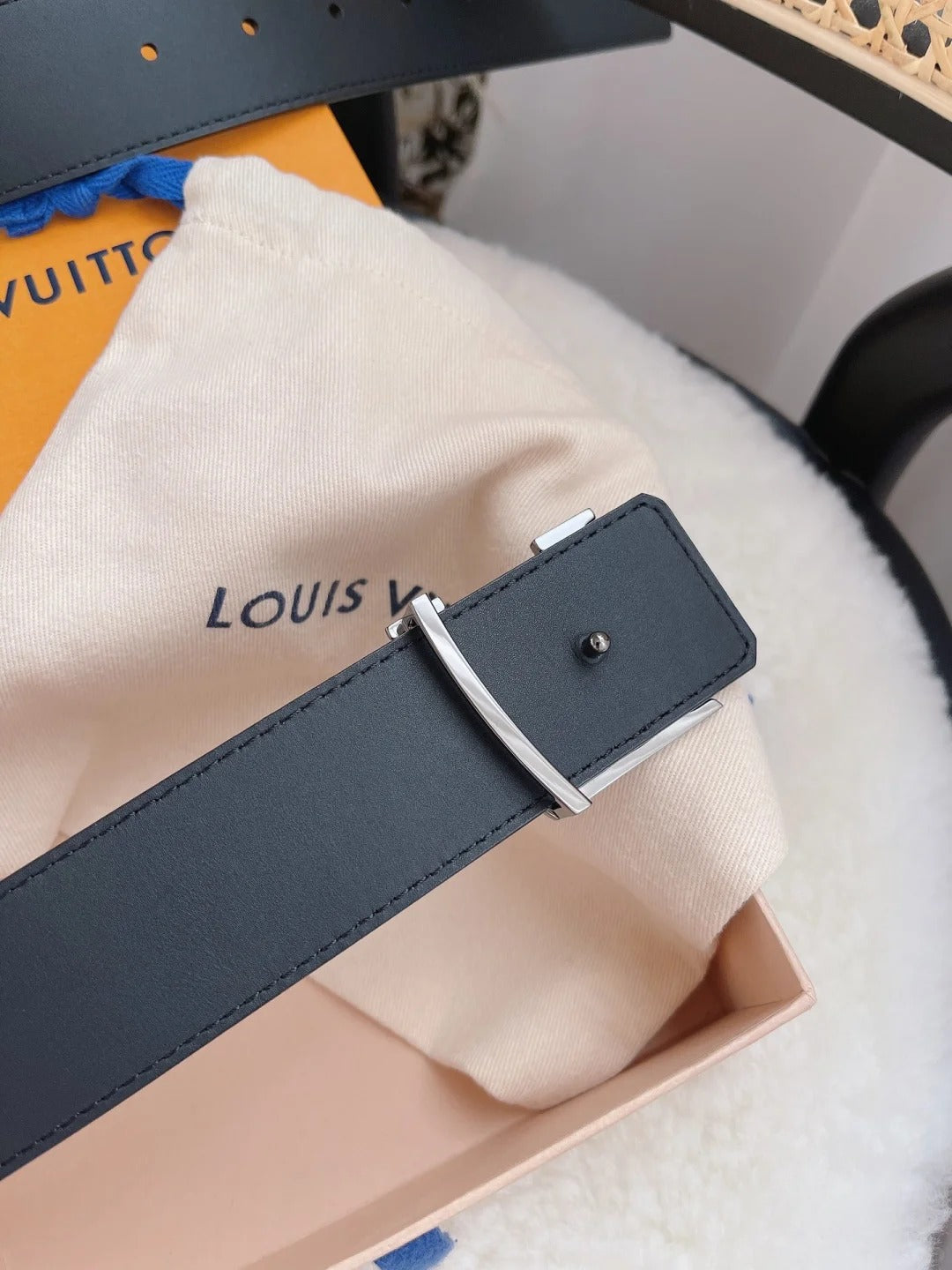 2025 Classic black monogram silver buckle belt