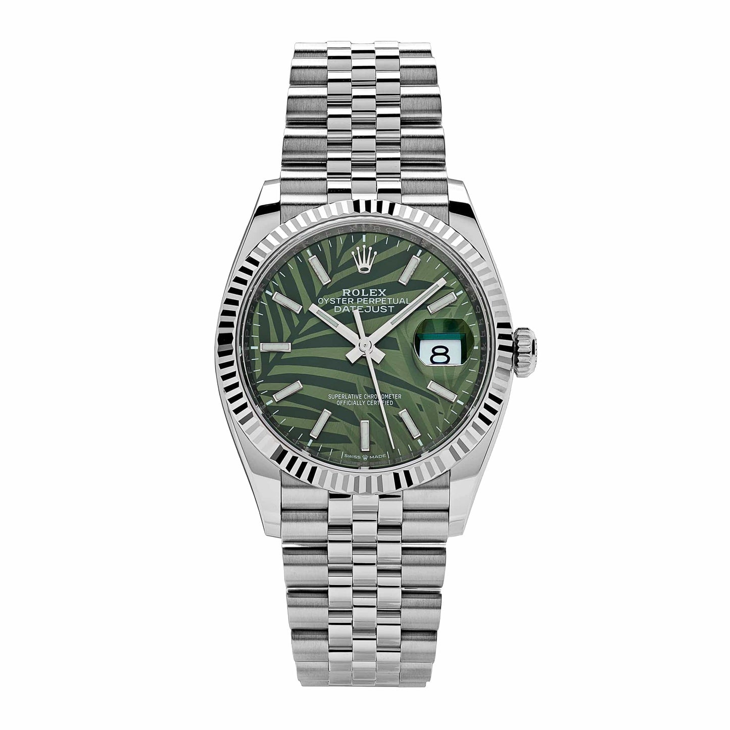 2025 Watch Datejust 126234 White Gold Stainless Steel Olive Green Palm Motif Dial