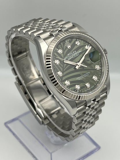 2025 Watch Datejust 126234 White Gold Stainless Steel Palm Motif Diamond Dial Jubilee (2023)