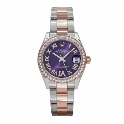 2025 Watch Datejust 278381RBR 'Ladies' Stainless Steel Rose Gold Aubergine Purple Dial Diamond Bezel Oyster (2022)