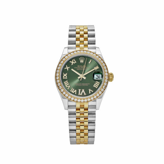 2025 Watch Datejust 278383RBR Two-Toned Yellow Gold Stainless Steel Green Roman Dial Diamond Bezel