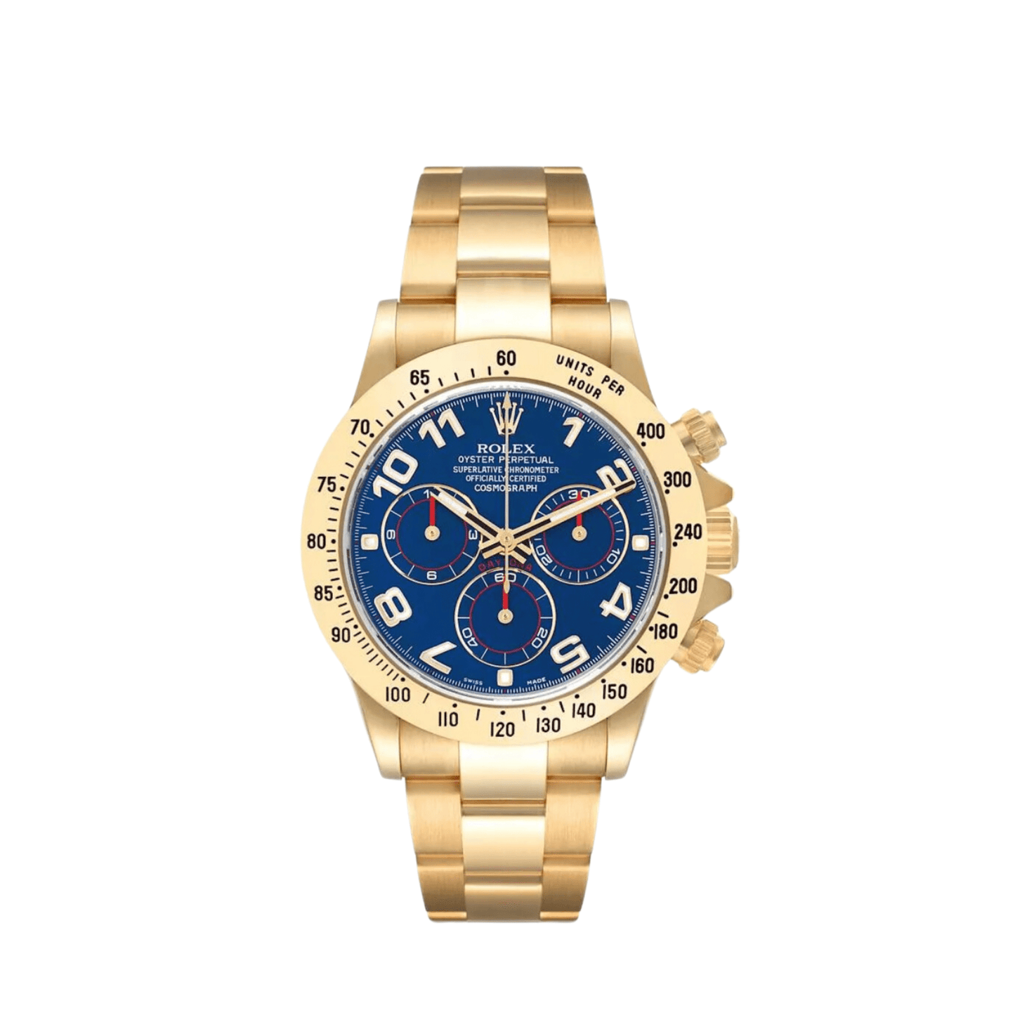 2025 Watch Daytona 116508 Yellow Gold Blue Racing Arabic Dial