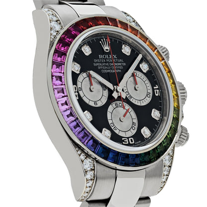 2025 Watch Daytona 116599RBOW 'Rainbow' White Gold Black Diamond Dial Sapphire Bezel