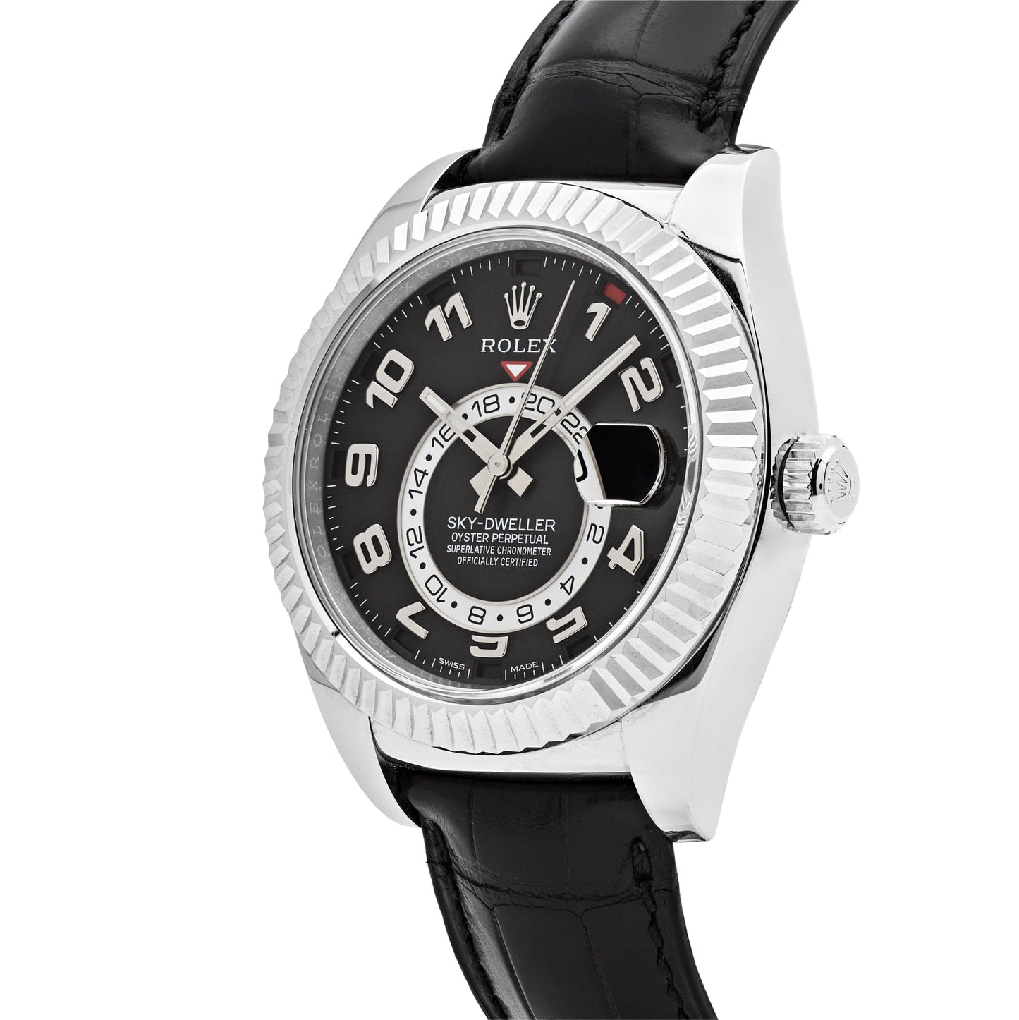 2025 Watch Sky-Dweller 326139 White Gold Black Dial Leather Strap