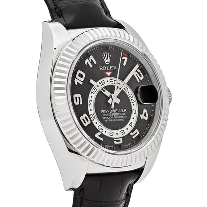 2025 Watch Sky-Dweller 326139 White Gold Black Dial Leather Strap